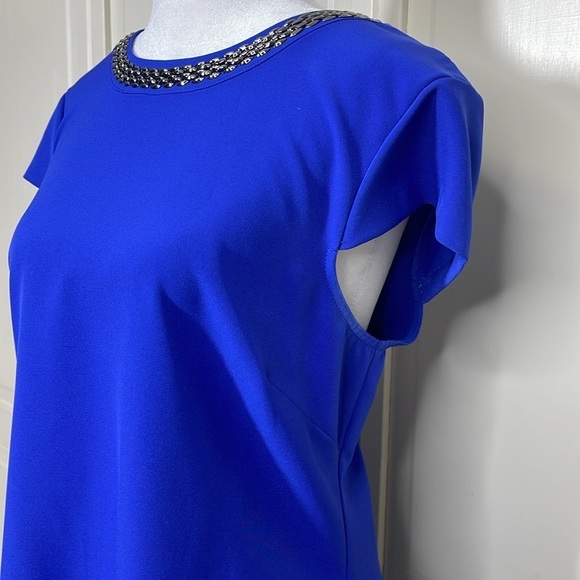 Jessica Simpson Royal Blue Sheath Dress Above The Knee Sz 10 Capped Sleeves - Picture 7 of 14